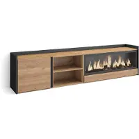 Skraut Home PULLER Meuble tv effet bois de chêne et noir 212x35x50cm cheminée effet feu