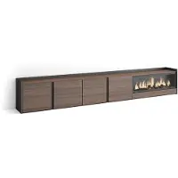 Skraut Home PULLER Meuble tv effet bois de chêne et noir 315x35x50cm cheminée effet feu