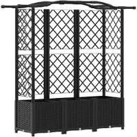 vidaXL Jardinière surélevée avec treillis et toit, noir, 163 x 40 x 141 cm, PP