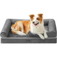 OEM Lit orthopédique pour chien avec rebord et housse amovible, gris, 91 x 71 x 25 cm, antidérapant