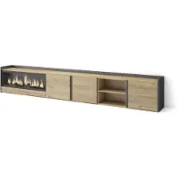 Skraut Home PULLER Meuble tv effet bois de chêne et noir 315x35x50cm cheminée effet feu