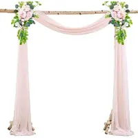 OEM Rideau de mariée en mousseline, à suspendre au mur, avec rubans, 75 x 550 cm, rose nude, tulle, mousseline