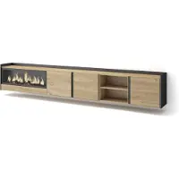 Skraut Home PULLER Meuble tv effet bois de chêne et noir 315x35x50cm cheminée effet feu