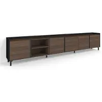Skraut Home PULLER Meuble tv effet bois de chêne foncé et noir 309x35x61cm avec pieds