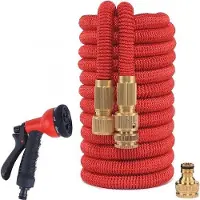 Famanu Tuyau d'arrosage de 23 m - Raccords métalliques - Pistolet à 8 jets - Haute pression - Intérieur en latex rouge