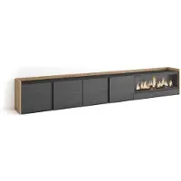 Skraut Home PULLER Meuble tv effet bois noir et chêne 315x35x50cm cheminée effet feu XXL