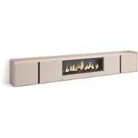 Skraut Home PULLER Meuble tv effet bois beige 315x35x50cm cheminée effet feu XXL