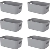 OEM Lot de 6 paniers de rangement avec poignées en plastique, organisateur de cuisine rectangulaire boîte de rangement, boîtes de rangement pour armoire, paniers en plastique durables et élégants (gris)