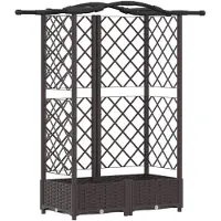 vidaXL Jardinière surélevée avec treillis et toit, marron, 124 x 40 x 123 cm, PP