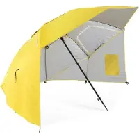 OEM Parasol de plage Ø 2,1 m, jaune, réglable, avec fenêtre et pare-vent