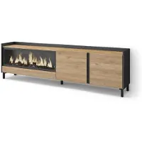 Skraut Home PULLER Meuble tv effet bois de chêne et noir 212x35x61cm cheminée effet feu