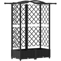 vidaXL Jardinière surélevée avec treillis et toit, noir, 124 x 40 x 126 cm, PP