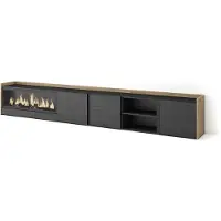 Skraut Home PULLER Meuble tv effet bois noir et chêne 315x35x50cm cheminée effet feu XXL