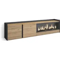Skraut Home PULLER Meuble tv effet bois de chêne et noir 212x35x50cm cheminée effet feu