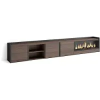 Skraut Home PULLER Meuble tv effet bois de chêne et noir 315x35x50cm cheminée effet feu