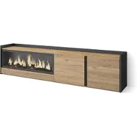 Skraut Home PULLER Meuble tv effet bois de chêne et noir 212x35x50cm cheminée effet feu