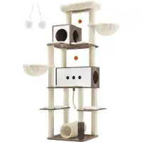 OEM Griffoir Rootz - Arbre à chat - Griffoir - Panneau de particules - Peluche - Sisal - Structure robuste - Montage facile - Conception anti-basculement - 60 cm x 60 cm x 197 cm