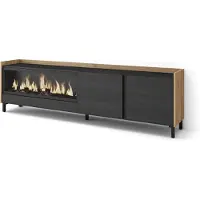 Skraut Home PULLER Meuble tv effet bois noir et chêne 212x35x61cm cheminée effet feu XXL