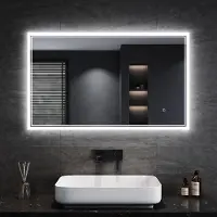 Sonni Miroir de salle de bain LED 100 × 60 cm, miroir de maquillage, économe en énergie, étanche et anti-buée, avec interrupteur tactile