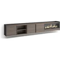 Skraut Home PULLER Meuble tv effet bois de chêne et noir 315x35x50cm cheminée effet feu