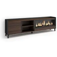 Skraut Home Meuble tv effet bois de chêne et noir 212x35x61cm cheminée effet feu