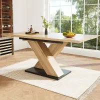 Great han Table à rallonges télescopique 119-158,5 x 80 cm, table de cuisine avec rallonges, style moderne, teintes bois, table de salle à manger à pieds croisés, salon