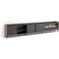 Skraut Home PULLER Meuble tv effet bois noir et chêne 315x35x61cm cheminée effet feu XXL