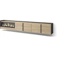 Skraut Home PULLER Meuble tv effet bois de chêne et noir 315x35x50cm cheminée effet feu