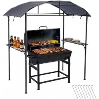 Relaxdays Pavillon barbecue , H x l x P : 230 x 210 x 116 cm, avec étagères latérales, métal, polyester, abri barbecue de jardin, anthracite