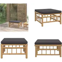 vidaXL Tabouret de jardin avec coussin gris foncé en bambou - Tabouret de jardin - Repose-pieds - Tabouret - Tabouret de pied
