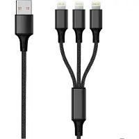 2GO 3in1 USB Ladekabel 3x Lightning Nylon 1,5m schwarz