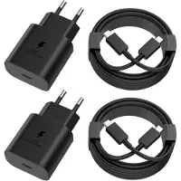 JGD -25W Chargeur USB C Secteur Charge Rapide pour Samsung Galaxy S25/S24/S23/S22/S21 Ultra/S21+/S20/Note20/S10/S9,iPhone 16 Pro Max/15 Plus/iPad Proet A16/A15/A14/A54/A53/A34 avec 2M USBC Câble(2Pack