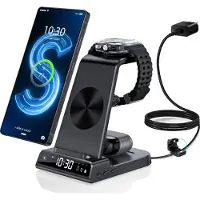 JGD -Chargeur Induction Fil pour Samsung Galaxy S25 Ultra, Chargeur sans Fil avec Horloge numérique pour Samsung Galaxy Watch 8/7/ultra/6/5, Wireless Charger pour Fold 7/Galaxy S24, Z Flip 4, Active 2