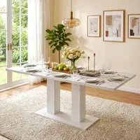 Flieks Table à rallonges , pour 6 à 8 personnes, forme rectangulaire, table de salle à manger 140-180 x 70 x 75 cm, plateau épais, blanc