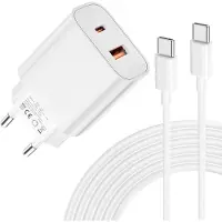 JGD -Chargeur 20W pour iPhone 17 - USB C Chargement Ultra Rapide à Deux Ports avec Câble USB C 2M pour iPhone 17/16/15, pour Samsung, pour Pad, Pixeli etc-Blanc