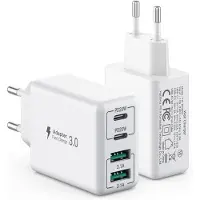 JGD -[2 pièces] Chargeur USB C 40W,Bloc Chargeur 4 Ports,Bloc de Charge Rapide Double Port PD+QC Connecteur Mural multiports de Type C,Compatible avec iPhone 15/14/13/12/11/Pro Max/XS/XR/8/Samsung/Tab