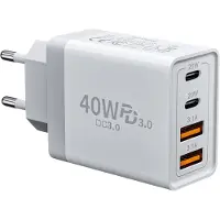 JGD -Chargeur USB C, 40W 4 Port Prise USBC Chargeur Rapide, Multiple Secteur PD+QC Type C Adaptateur pour iPhone 16 15 14 13 12 11 Pro Max X XS XR 8 7 6S Plus SE, iPad, Samsung Galaxy S24 S23 A55 A15