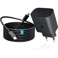 JGD -Chargeur pour Samsung Charge Rapide 25W Compatible avec Samsung Galaxy A72 A55 A54 A53 A40 A34 A25 A15 A14, S25 S24 S23 S22 S21 S20 FE/Plus/Ultra, Note 20 Z Flip6, Prise USB C avec 2 m Cable Type