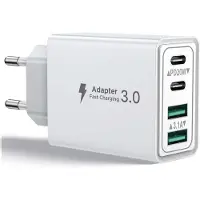 JGD -Chargeur USB C, 40W Prise USB C Chargeur USB PD+QC, 4 Port Chargeur Rapide pour iPhone 16 Pro/15/14/12/11/Pro Max/X/XS/XR/8/7/6S/iPad, Galaxy