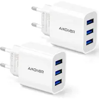 JGD -Chargeur Rapide, 2-Packs 15W 3 Port Prise USB Chargeur Rapide iPhone, Multi Secteur Universel Chargeur Mural, Adaptateur USB Universel pour Apple iOS, Android, Portables, Windows etc