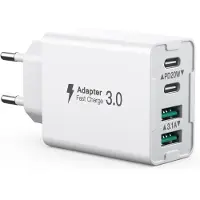 JGD -Chargeur USB C, 40W 4 Port Prise USB C Chargeur Rapide, Multi USB Secteur PD20W + QC 3.1A Type C Adaptateur Compatible avec 11/12/13/14/15 Pro Max Series/Samsung Galaxy S22/S23/S24/Smartphone/Tab