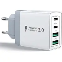 JGD -Chargeur USB C, 40W 4 Port Prise USBC Chargeur Rapide iPhone, Multi Secteur PD+QC 3.1A Type C Adaptateur pour iPhone 17 16 15 14 13 12 11 Pro Max X XS XR 8 7 Plus Mini SE, iPad,Samsung Galaxy