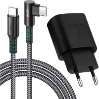 JGD -Chargeur USB C 25 W-Adaptateur Secteur USB-C Chargeur Rapide pour Samsung Galaxy S25/S24/S23/S22/S21 Ultra/S25+/Z Flip 6/Z Fold 6 5G/S20/Note20/10/S10/S8/A55/A54, Type C 2M vers C Câble 90 Degrés