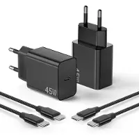 JGD -Chargeur 45W pour Samsung S25 Ultra,2Pack Chargeur Rapide USB C avec Câble Tressé 2M 100W Compatible pour Samsang Galaxy S25/S24/S23 Ultra, pour pour iPhone 17/16/15, Tablettes(Noir)