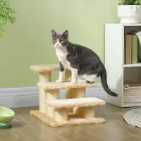 SUCCESS COURIER Escalier pour chats âgés souffrant d'arthrite, hauteur de marche de 11 cm, escalier pour chiens et chats, recouvert de peluche, couleur crème