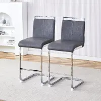 SUCCESS COURIER Lot de 2 tabourets de bar, style nordique,Polyuréthanegris foncé, pieds en métal argenté, 96 cm