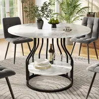 SUCCESS COURIER Table de salle à manger ronde moderne (Ø 80 cm) aspect marbre noir, table de cuisine compacte avec compartiment de rangement supplémentaire, table design robuste avec pieds réglables, noir