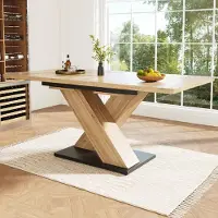 SUCCESS COURIER Table à rallonges télescopique 119-158,5 cm en bois naturel – Table de cuisine à rallonges avec pieds croisés, rallonges encastrées, pour 4 à 6 personnes, aspect bois chaleureux