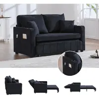 Sweiko Canapé en tissu multifonctionnel Canapé convertible pliable Petit canapé de salon à deux fonctions Amovible et lavable Avec sac de rangement Avec fonction de chargement USB Avec porte-gobelet