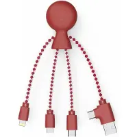JGD -- Mr Bio Câble Multi USB 4 en 1 en Forme de Pieuvre - Chargeur Universel en Plastique Recyclé issu des Océans - USB - USB-C - Lightning - Micro USB - Compatible Smartphones - Rouge